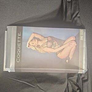 COQUETTE TEDDY BODY-BLACK STRAPPY LACE-SIZE:OS